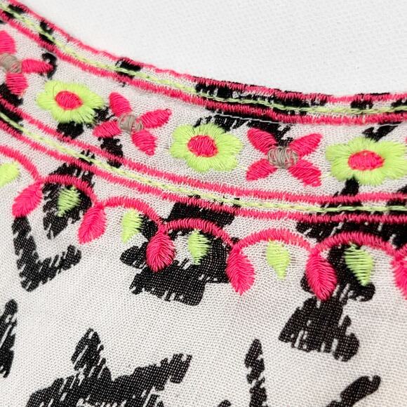 KIWI + PUNCH Southwestern Strappy Mini Dress White Black Open Tie Back Women's L - Picture 4 of 14